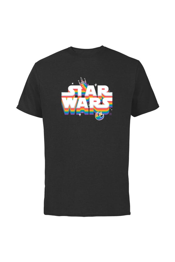 Pride Rainbow Logo Rebel Symbol and X-Wing Fighter - Short Sleeve Cotton T-Shirt for Adults - Customized-Black