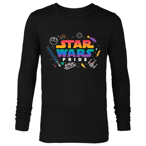 Star Wars Pride Rainbow Logo with Galactic Doodles - Long Sleeve T-Shirt for Men - Customized-Black