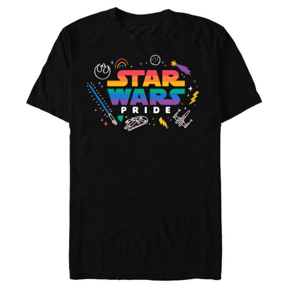 Star Wars Pride Rainbow Logo with Galactic Doodles - Short Sleeve Blended T-Shirt for Adults - Customized-Black