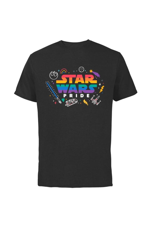 Pride Rainbow Logo with Galactic Doodles - Short Sleeve Cotton T-Shirt for Adults - Customized-Black