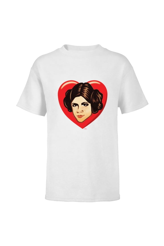 Princess Leia Cartoon Heart Valentine - Short Sleeve T-Shirt for Kids – Customized-White