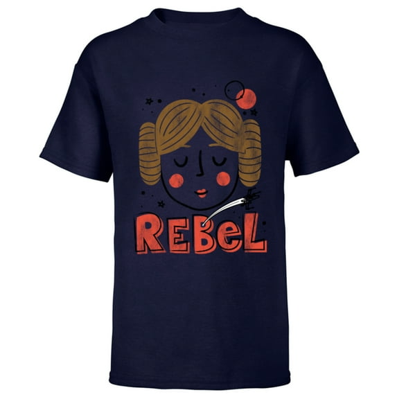 Star Wars Princess Leia Rebel Doodle Drawing - Short Sleeve T-Shirt for Kids - Customized-Navy