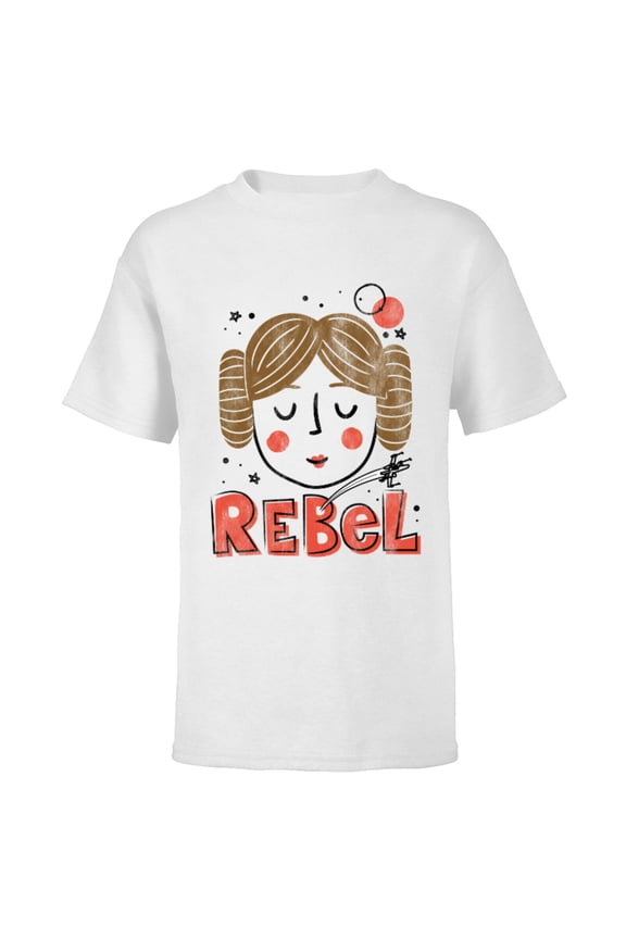 Princess Leia Rebel Doodle Drawing - Short Sleeve T-Shirt for Kids - Customized-White