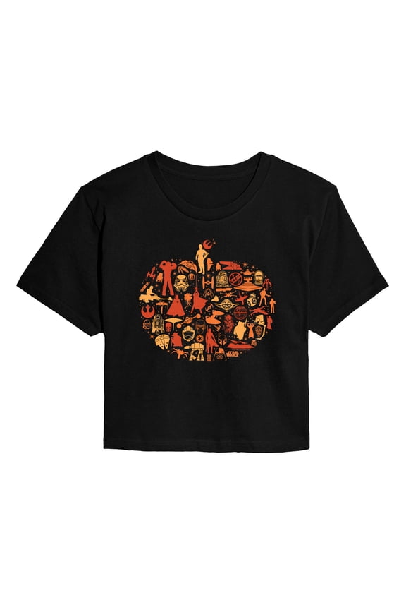 - Halloween Pumpkin Silhouette - Juniors Cropped Graphic T-Shirt
