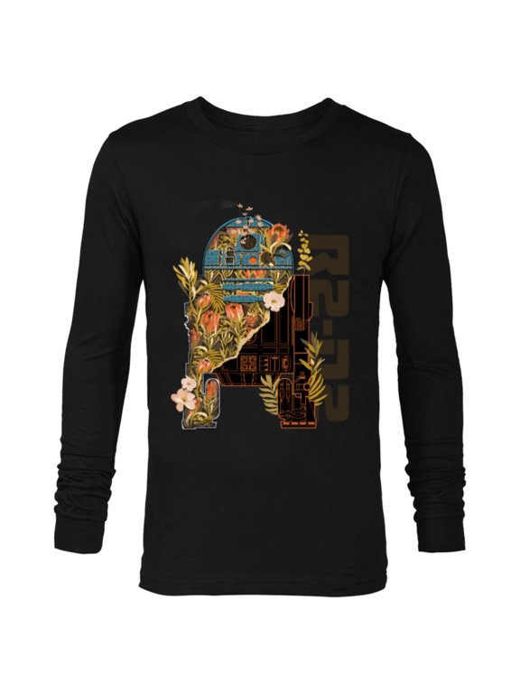 R2-D2 Artoo-Deetoo Droid Floral Garden Reimagined - Long Sleeve T-Shirt for Men - Customized-Black