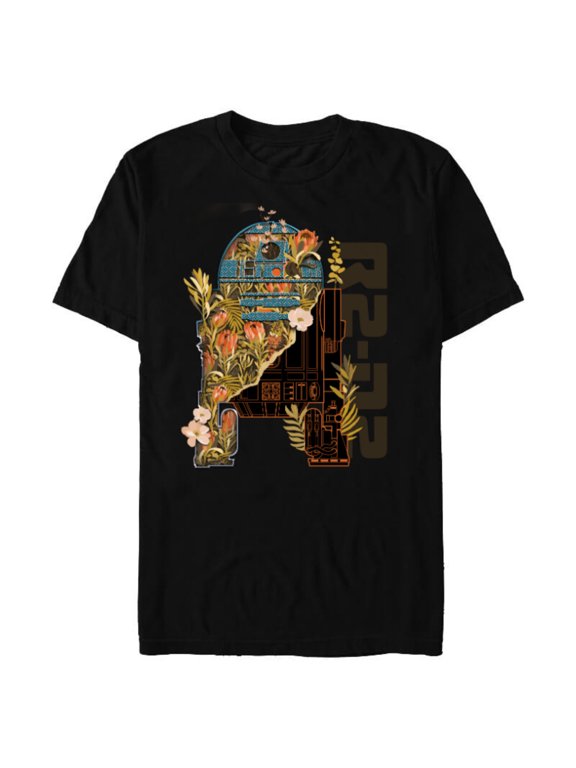 R2-D2 Artoo-Deetoo Droid Floral Garden Reimagined - Short Sleeve Blended T-Shirt for Adults - Customized-Black