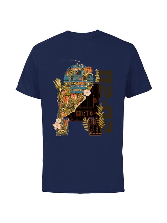 R2-D2 Artoo-Deetoo Droid Floral Garden Reimagined - Short Sleeve Cotton T-Shirt for Adults - Customized-Navy