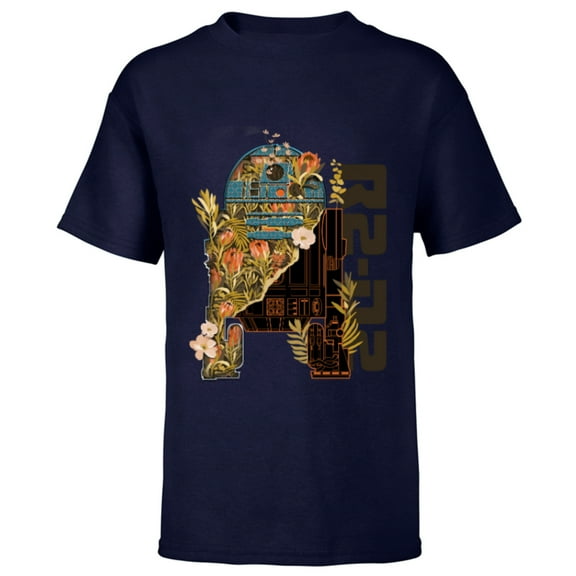 Star Wars R2-D2 Artoo-Deetoo Droid Floral Garden Reimagined - Short Sleeve T-Shirt for Kids - Customized-Navy