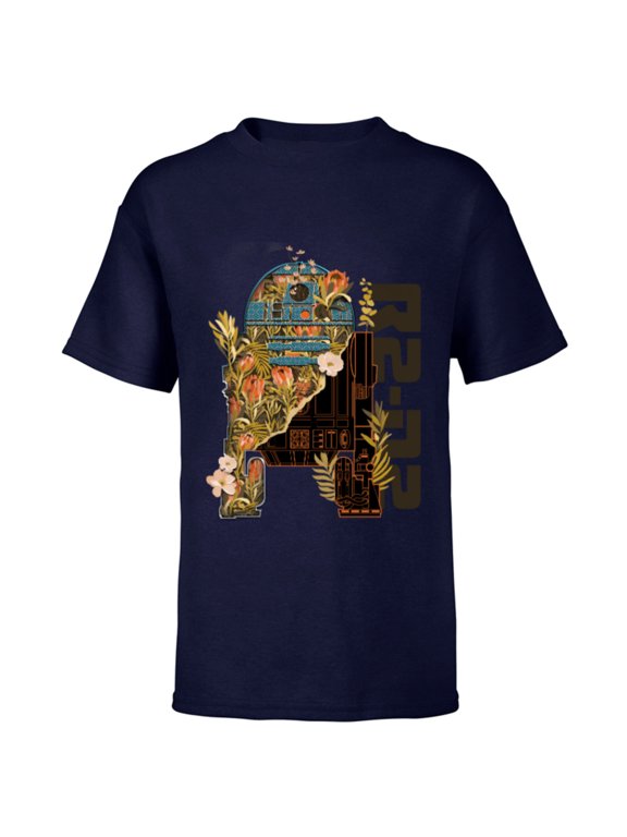 R2-D2 Artoo-Deetoo Droid Floral Garden Reimagined - Short Sleeve T-Shirt for Kids - Customized-Navy