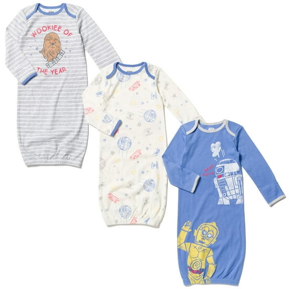 Star Wars R2-D2 Chewbacca C-3PO Newborn Baby Boys 3 Pack Sleeper Gowns Newborn
