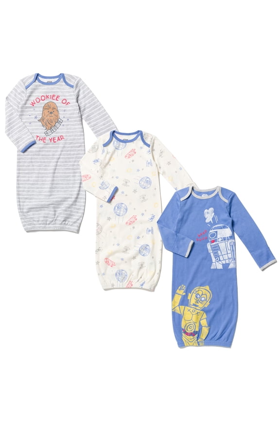 R2-D2 Chewbacca C-3PO Newborn Baby Boys 3 Pack Sleeper Gowns Newborn