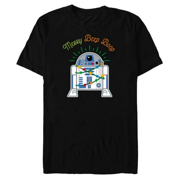 Star Wars R2-D2 Droid Cute Christmas Holiday Merry Beep Boop - Short Sleeve Blended T-Shirt for Adults - Customized-Black