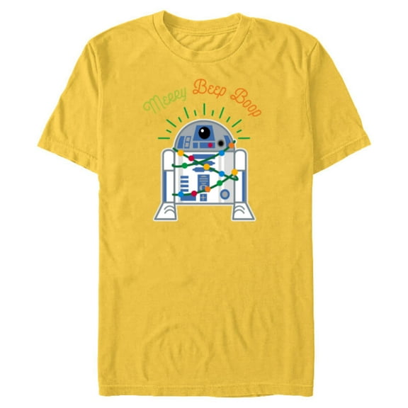 Star Wars R2-D2 Droid Cute Christmas Holiday Merry Beep Boop - Short Sleeve Blended T-Shirt for Adults - Customized-Yellow