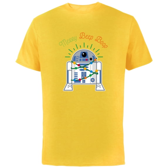 Star Wars R2-D2 Droid Cute Christmas Holiday Merry Beep Boop - Short Sleeve Cotton T-Shirt for Adults - Customized-Yellow