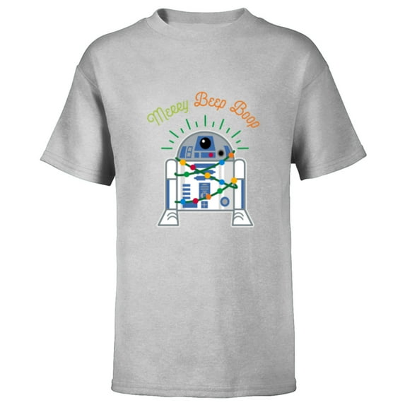 Star Wars R2-D2 Droid Cute Christmas Holiday Merry Beep Boop - Short Sleeve T-Shirt for Kids - Customized-Athletic Heather