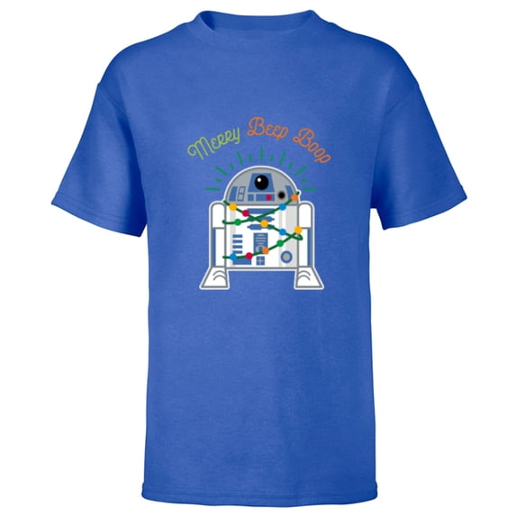 Star Wars R2-D2 Droid Cute Christmas Holiday Merry Beep Boop - Short Sleeve T-Shirt for Kids - Customized-Royal