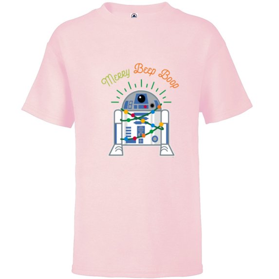Star Wars R2-D2 Droid Cute Christmas Holiday Merry Beep Boop - Short Sleeve T-Shirt for Kids - Customized-Soft Pink