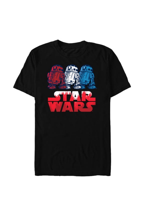R2-D2 Droid + Logo in Red White & Blue USA America - Short Sleeve Blended T-Shirt for Adults - Customized-Black