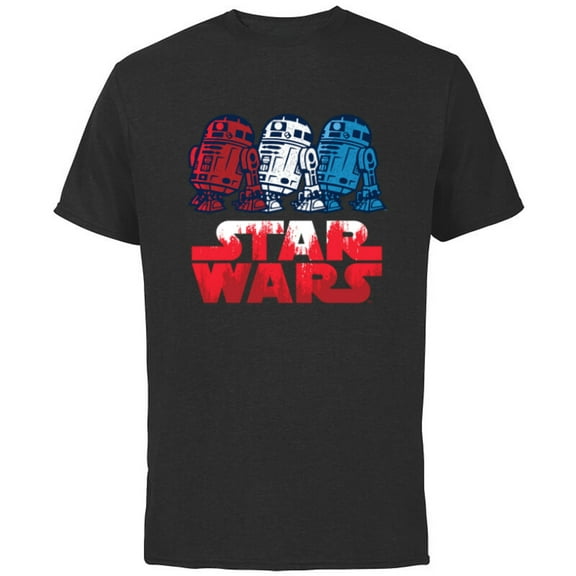 Star Wars R2-D2 Droid + Logo in Red White & Blue USA America - Short Sleeve Cotton T-Shirt for Adults - Customized-Black