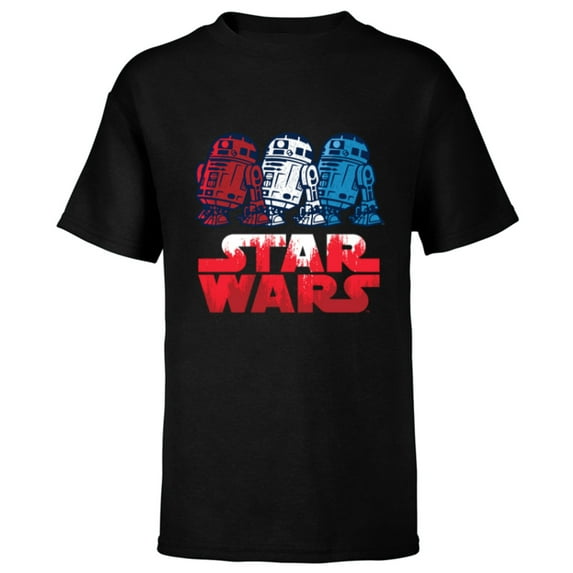 Star Wars R2-D2 Droid + Logo in Red White & Blue USA America - Short Sleeve T-Shirt for Kids - Customized-Black