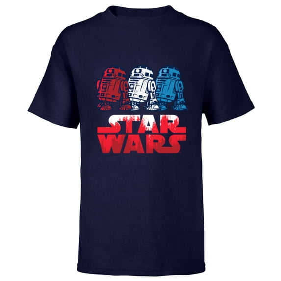 Star Wars R2-D2 Droid + Logo in Red White & Blue USA America - Short Sleeve T-Shirt for Kids - Customized-Navy