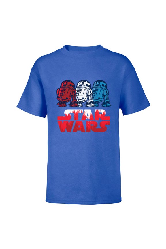 R2-D2 Droid + Logo in Red White & Blue USA America - Short Sleeve T-Shirt for Kids - Customized-Royal