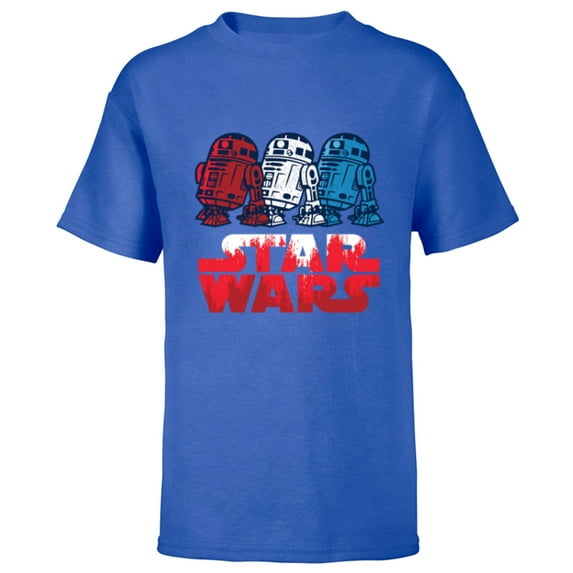 Star Wars R2-D2 Droid + Logo in Red White & Blue USA America - Short Sleeve T-Shirt for Kids - Customized-Royal