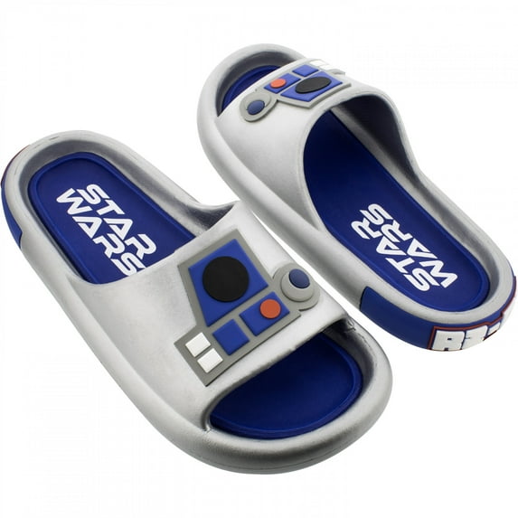 Star Wars 885499-size11 R2 D2 Metallic Mens Cloud Comfort Slide Sandals - Size 11