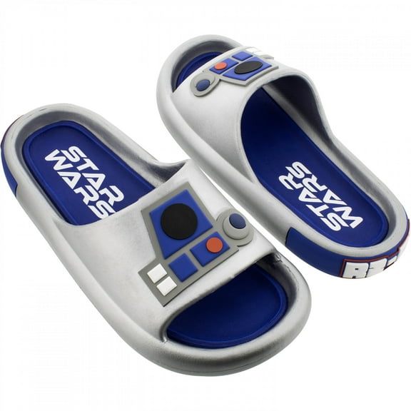 Star Wars 885499-size11 R2 D2 Metallic Mens Cloud Comfort Slide Sandals - Size 11