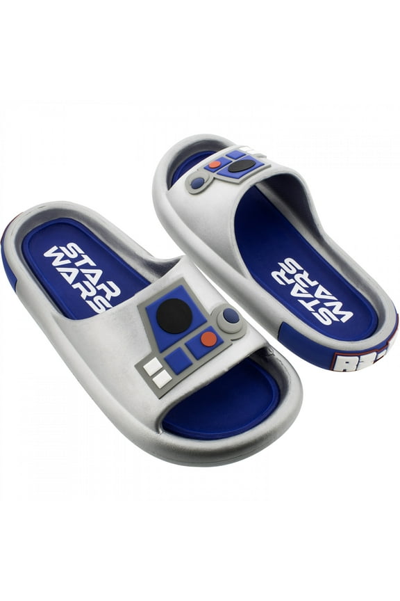 885499-size12 R2 D2 Metallic Mens Cloud Comfort Slide Sandals - Size 12