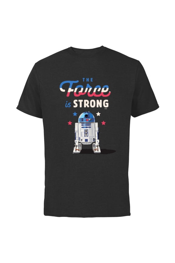 R2-D2 The Force is Strong Americana - Short Sleeve Cotton T-Shirt for Adults - Customized-Black