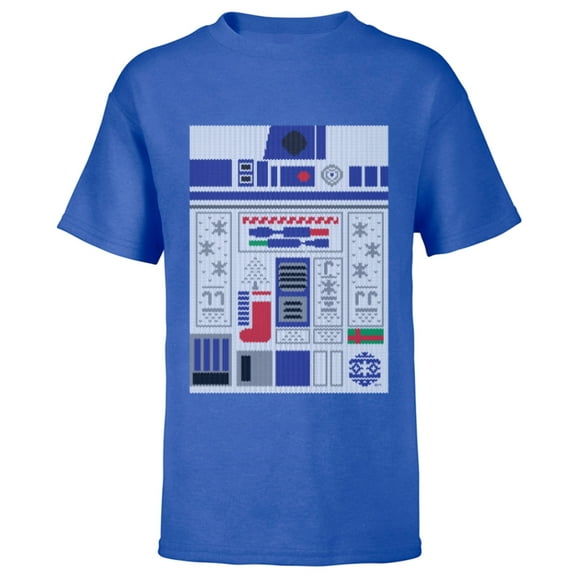 Star Wars R2-D2 Ugly Christmas Sweater - Short Sleeve T-Shirt for Kids - Customized-Royal