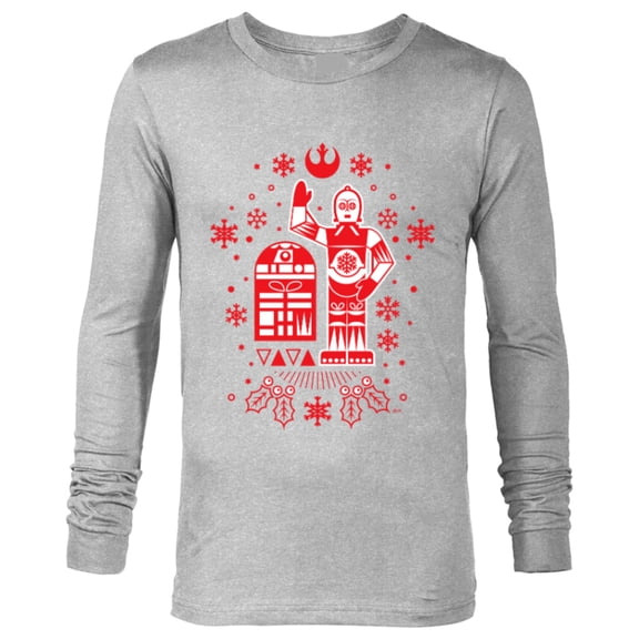 Star Wars R2-D2 and C-3PO Christmas Nordic Print Red - Long Sleeve T-Shirt for Men - Customized-Athletic Heather