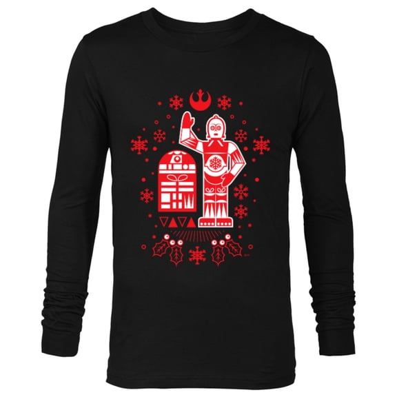 Star Wars R2-D2 and C-3PO Christmas Nordic Print Red - Long Sleeve T-Shirt for Men - Customized-Black