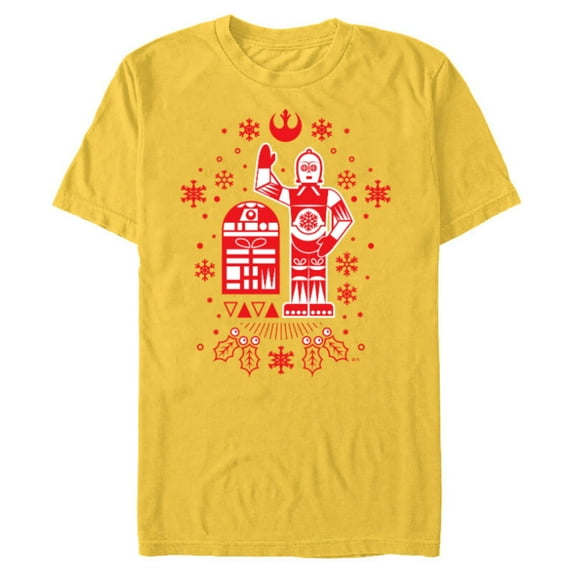 Star Wars R2-D2 and C-3PO Christmas Nordic Print Red - Short Sleeve Blended T-Shirt for Adults - Customized-Yellow
