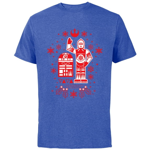 Star Wars R2-D2 and C-3PO Christmas Nordic Print Red - Short Sleeve Cotton T-Shirt for Adults - Customized-Royal Heather