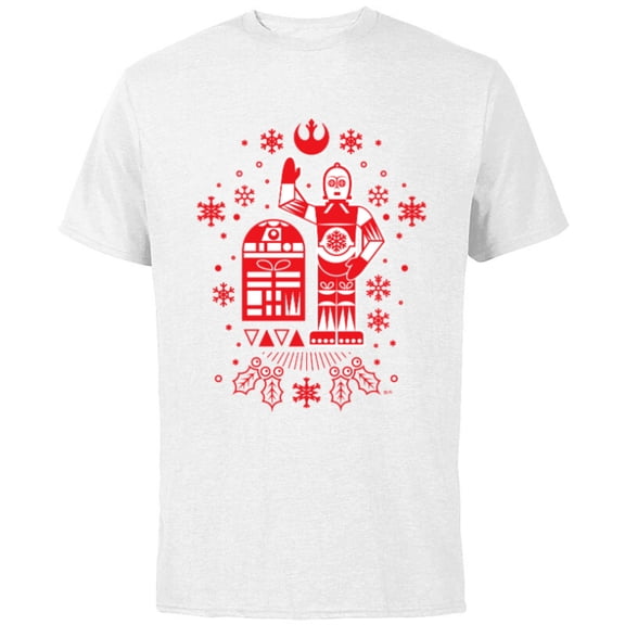 Star Wars R2-D2 and C-3PO Christmas Nordic Print Red - Short Sleeve Cotton T-Shirt for Adults - Customized-White
