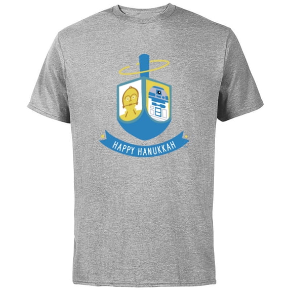 Star Wars R2-D2 and C-3PO Hanukkah Spinning Dreidel - Short Sleeve Cotton T-Shirt for Adults - Customized-Athletic Heather
