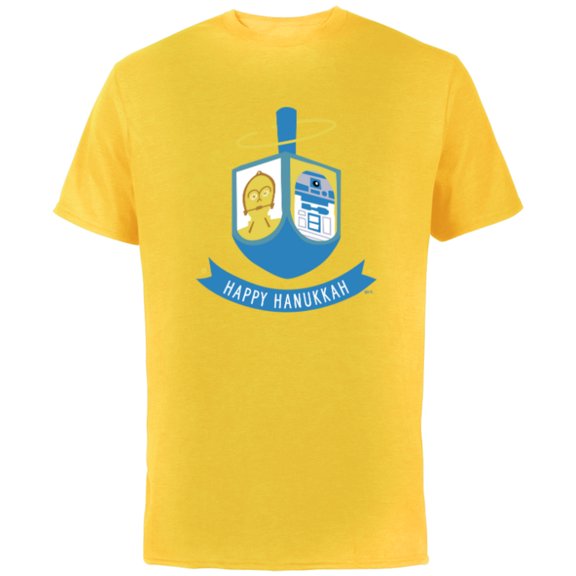 Star Wars R2-D2 and C-3PO Hanukkah Spinning Dreidel - Short Sleeve Cotton T-Shirt for Adults - Customized-Yellow