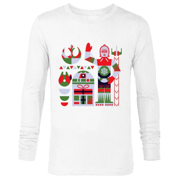 Star Wars R2-D2 and C-3PO Nordic Print Christmas Holiday - Long Sleeve T-Shirt for Men - Customized-White