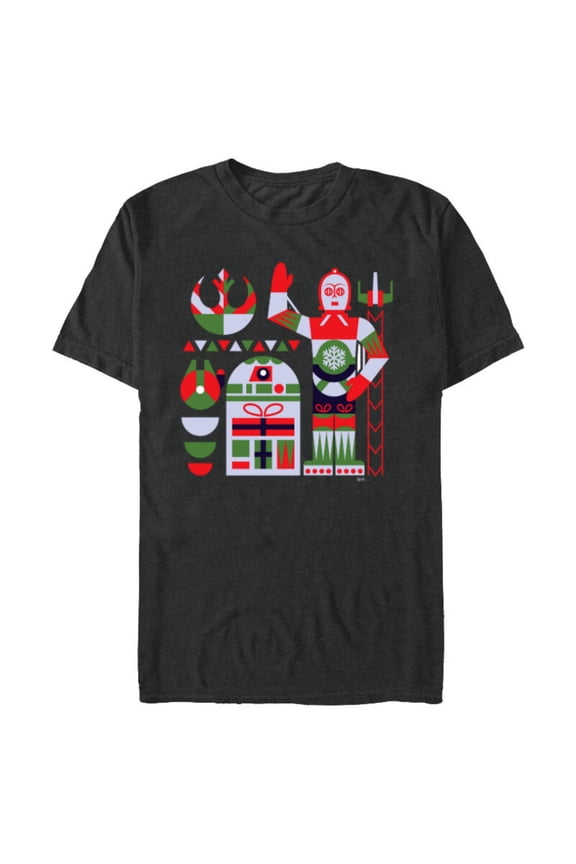 R2-D2 and C-3PO Nordic Print Christmas Holiday - Short Sleeve Blended T-Shirt for Adults - Customized-Dark Heather