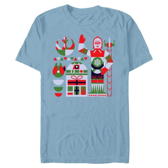 Star Wars R2-D2 and C-3PO Nordic Print Christmas Holiday - Short Sleeve Blended T-Shirt for Adults - Customized-Ocean Blue