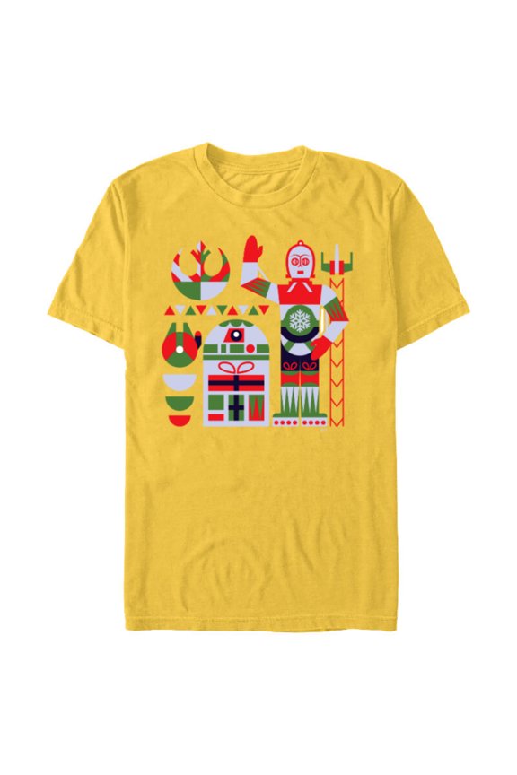 R2-D2 and C-3PO Nordic Print Christmas Holiday - Short Sleeve Blended T-Shirt for Adults - Customized-Yellow