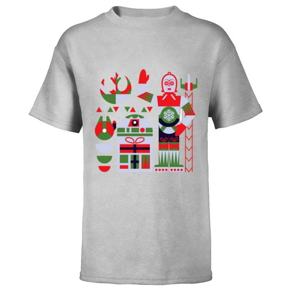Star Wars R2-D2 and C-3PO Nordic Print Christmas Holiday - Short Sleeve T-Shirt for Kids - Customized-Athletic Heather
