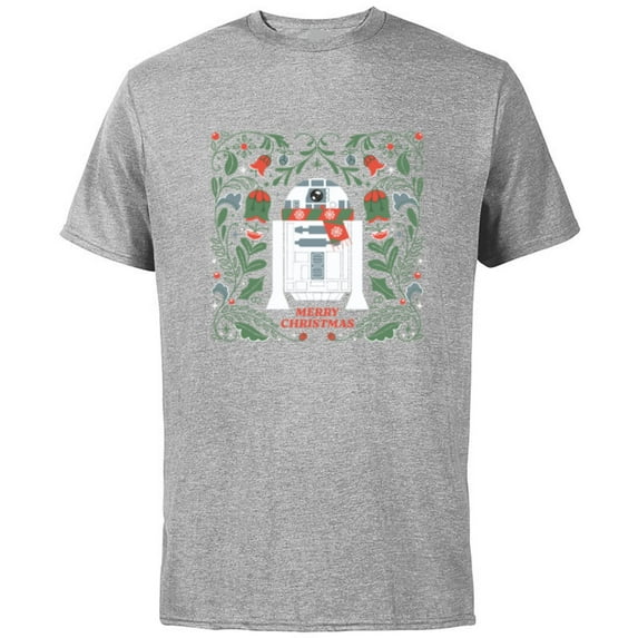Star Wars R2D2 Merry Christmas - Short Sleeve Cotton T-Shirt for Adults - Customized-Athletic Heather
