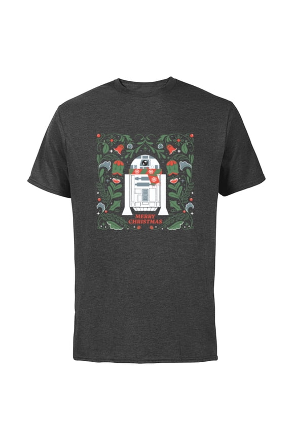 R2D2 Merry Christmas - Short Sleeve Cotton T-Shirt for Adults - Customized-Charcoal