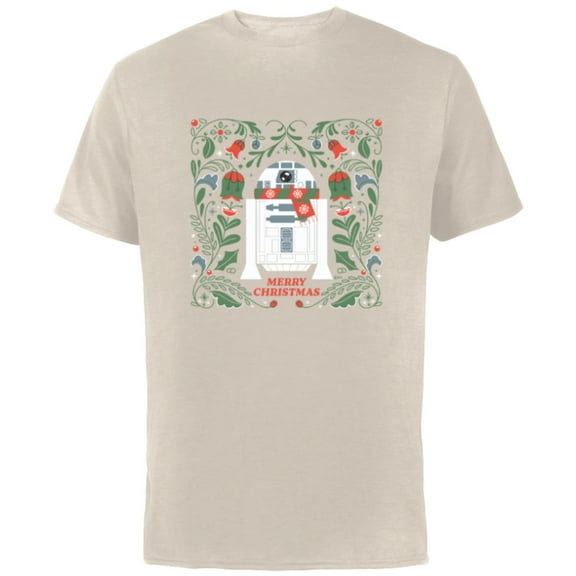 Star Wars R2D2 Merry Christmas - Short Sleeve Cotton T-Shirt for Adults - Customized-Natural