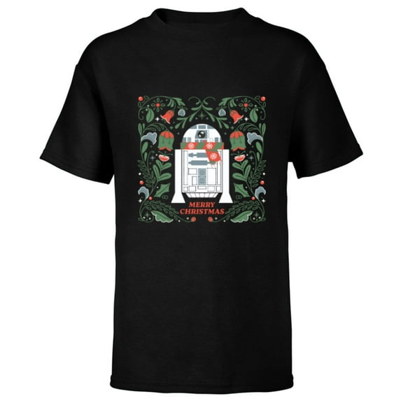 Star Wars R2D2 Merry Christmas - Short Sleeve T-Shirt for Kids - Customized-Black