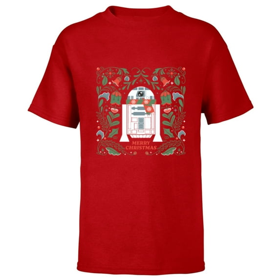 Star Wars R2D2 Merry Christmas - Short Sleeve T-Shirt for Kids - Customized-Red