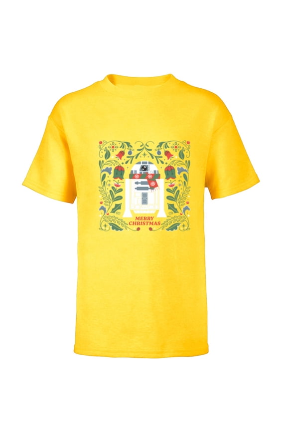 R2D2 Merry Christmas - Short Sleeve T-Shirt for Kids - Customized-Yellow